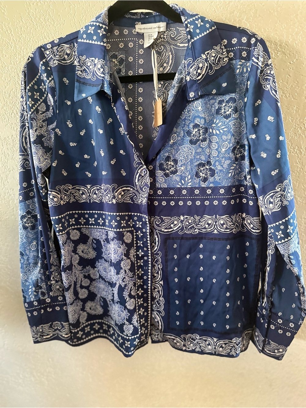 cupcakes & cashmere Navy and White Paisley Bandana Shirt